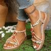 Fashion Fashion Beaded Bohemian Sandals for Women 2025 Summer Printing Braided Slip On Rome Shoes Woman Outdoor Non Slip Beach Sandalias