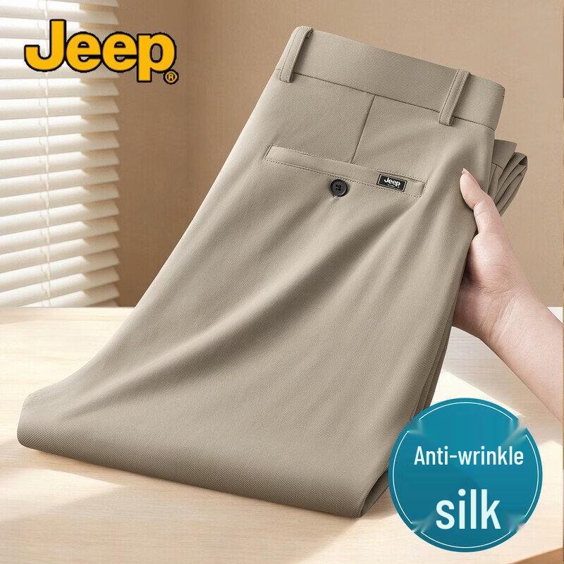 JEEP Men s Anti-Wrinkle Silk Blend Straight Fit Casual Trousers 3XL
