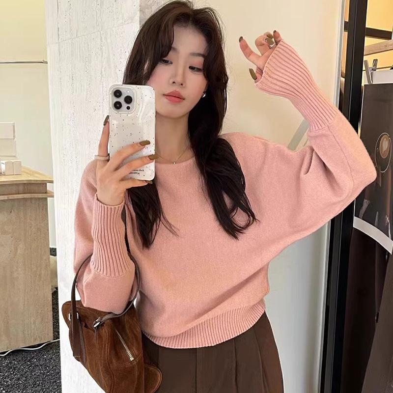 Women's Khaki One-Shoulder Lantern Sleeve Knit Sweater - 2026 Autumn Collection