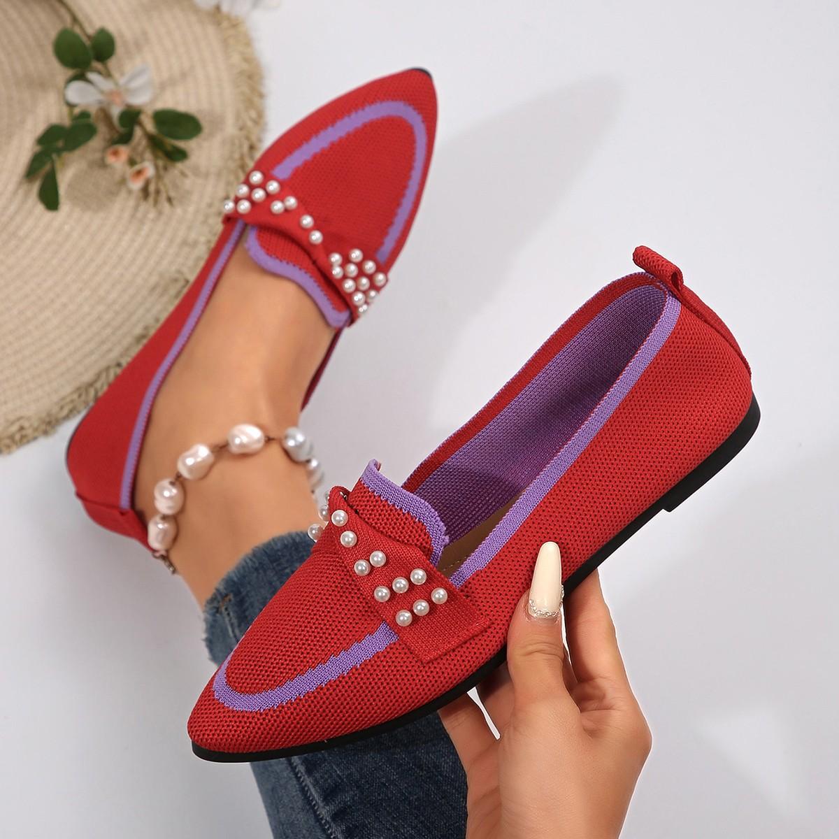 

Large size fly-woven mesh flat-soled single shoes with pointed toes and feet, lazy shoes, bow light-mouth single shoes. 36