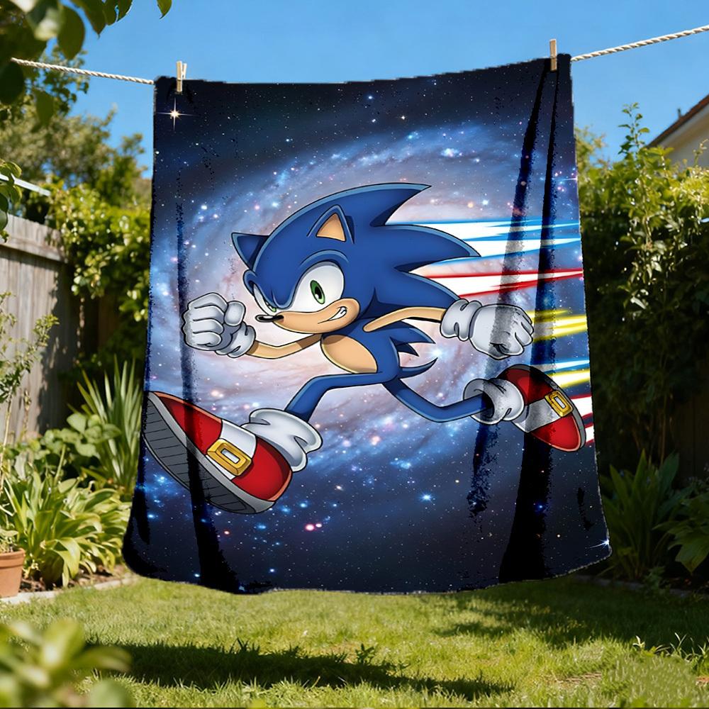 1pc Sonic, Speed Outdoor Personalized Flannel Blanket, Soft, Lightweight Personalized Flannel Blanket, Digital Printing,