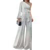 Breathable Bandage 2pcsset Noble Trendy Bowknot Glitter Trim Elegant Women Outfit Blouse Pants Set