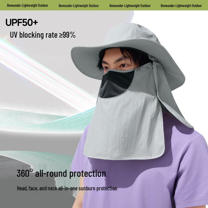Beneunder Unisex Sun Protection Bucket Hat with Face Mask