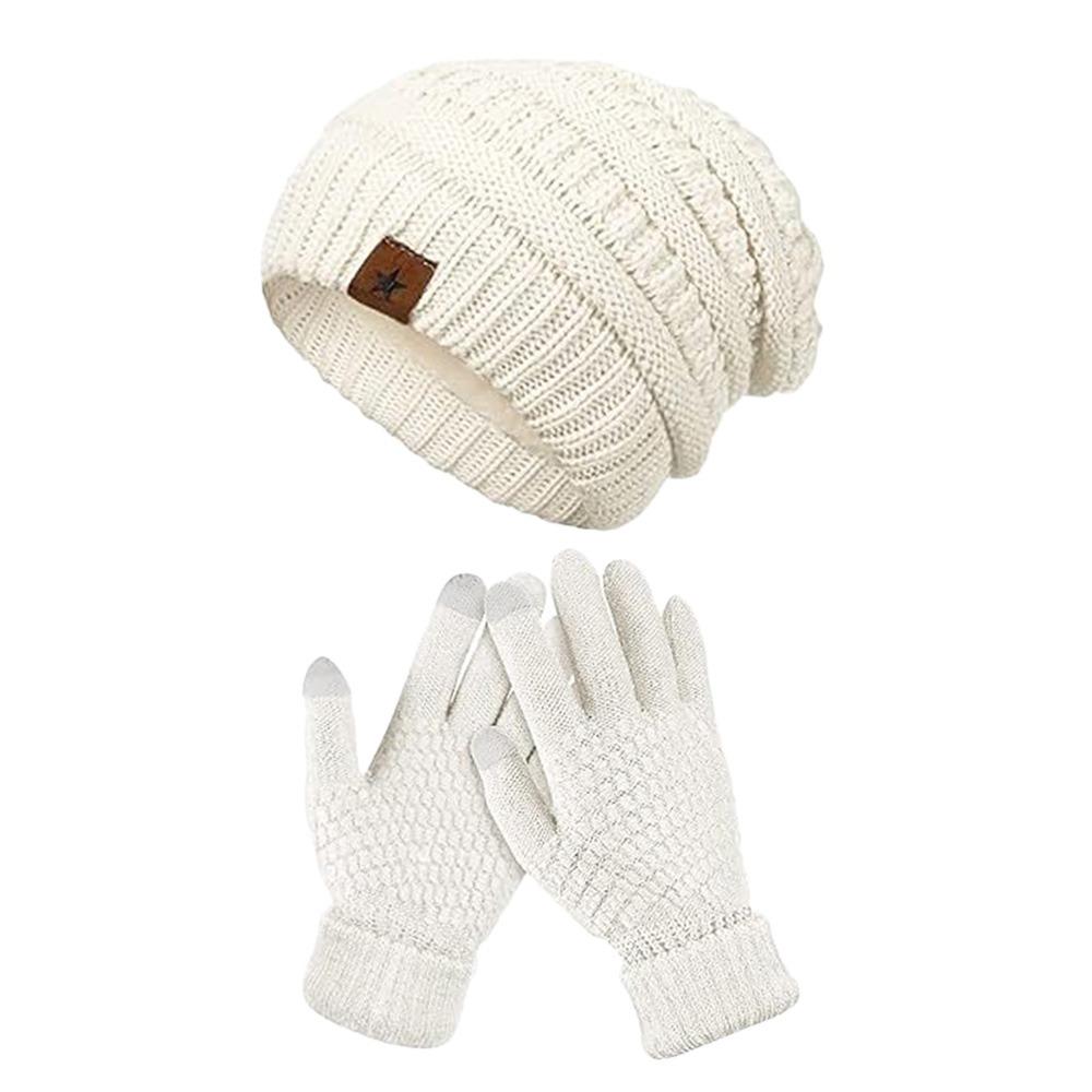 2PCS/Set Soft Knitted Hat Warm Winter Warm Mitten Gift Women Hats Gloves Set  Outdoor