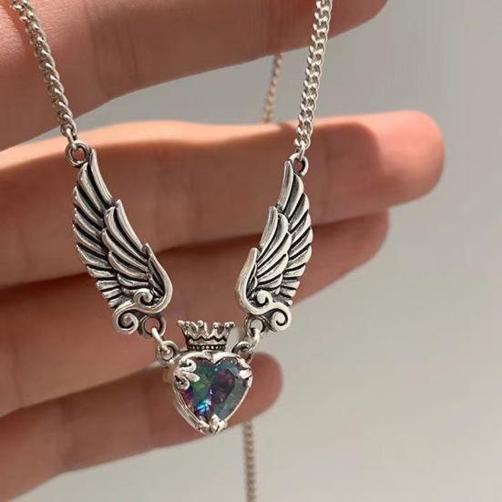 Pendant Necklace Vintage Heart Pendant Geometric Electroplating Faux Crystal Daily Wear Hypoallergenic Angel Wings Pendant Necklace Fashion Jewelry