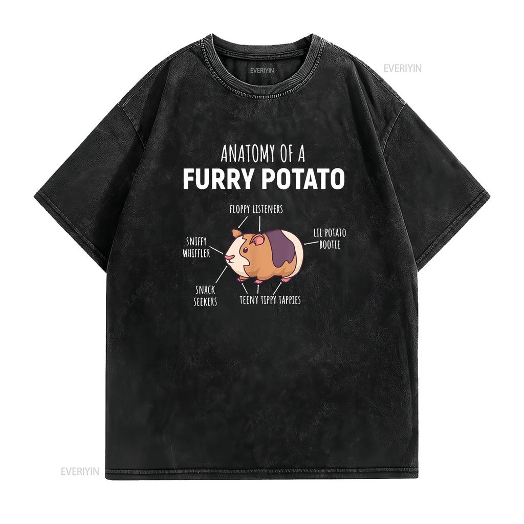 Anatomy Of A Furry Potato Guinea Pig Lover T Shirt vintage Washed fashion Top For Everyday Wear graphic Breathable Versatile