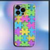 Autism Support Puzzle Pattern Phone Case For iPhone 16,15,14,13,12,11 Plus,Pro,Max,XR,XS,X,Plus,SE,Mini Transparent Soft Cover