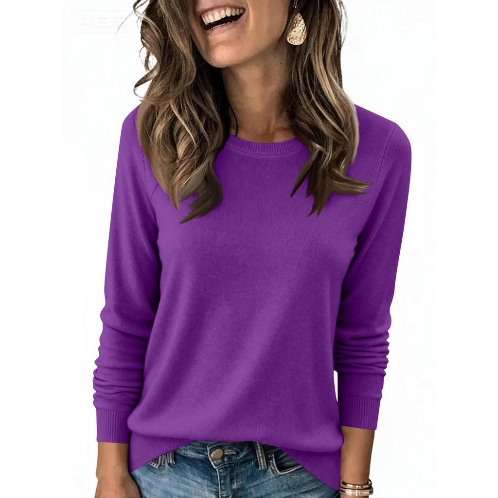 Pullovertröjor för kvinnor Rund hals Klassisk Långärmad Andningsbar Lös Mjuk Mysig Stickad Tröja Toppar