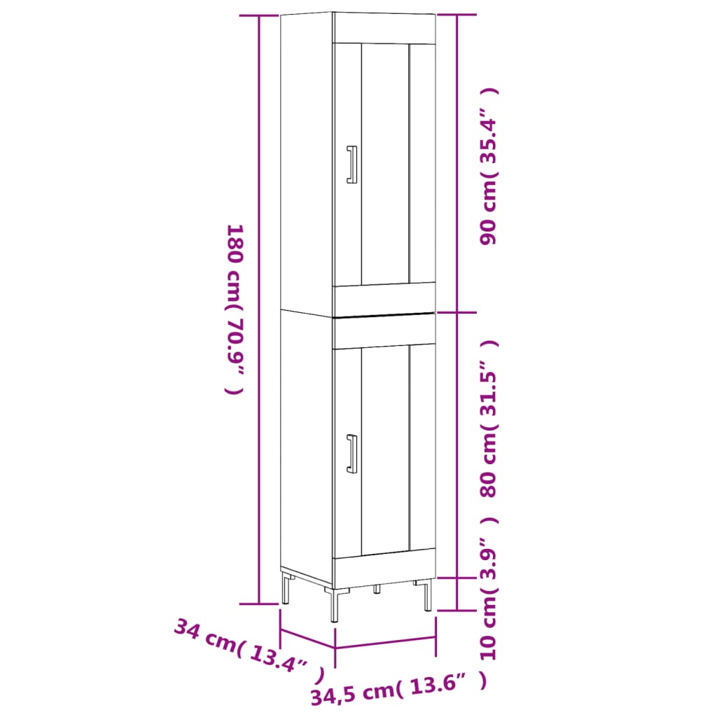 Highboard Concrete Grey 34.5 x 34 x 180 cm Particleboard