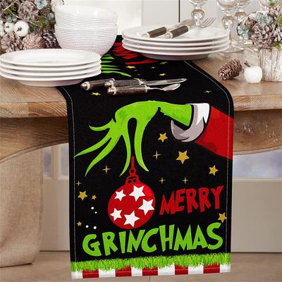 Neue Passform für Grinch Weihnachts-Tischläufer Frohe Weihnachten Tischdecke Weihnachtsdekoration