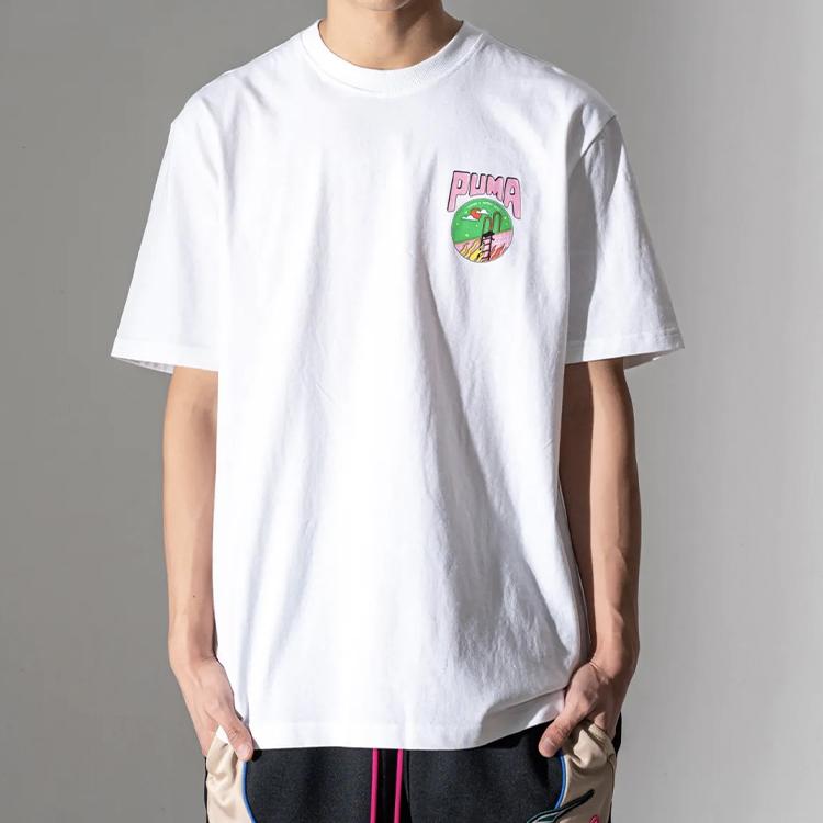 Puma Back Graphic Print Short Sleeve T-Shirt Men Tops White 597337-02