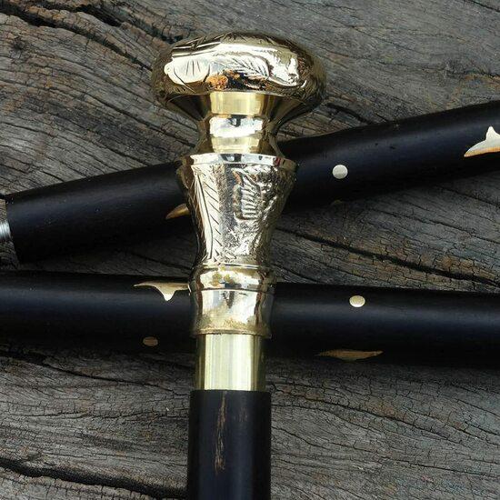 Antique Style Victorian Vintage Designer Brass Handle Cane Wooden Walking Stick
