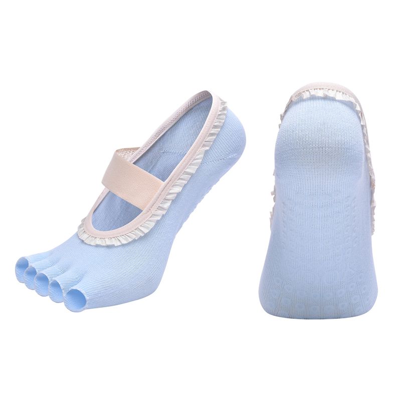 

Носки для йоги с открытыми пальцами Нескользящие Профессиональные женские носки для пальцев Фитнес Нескользящие носки Комнатные носки Взрослые носки для пилатеса T7-Blue