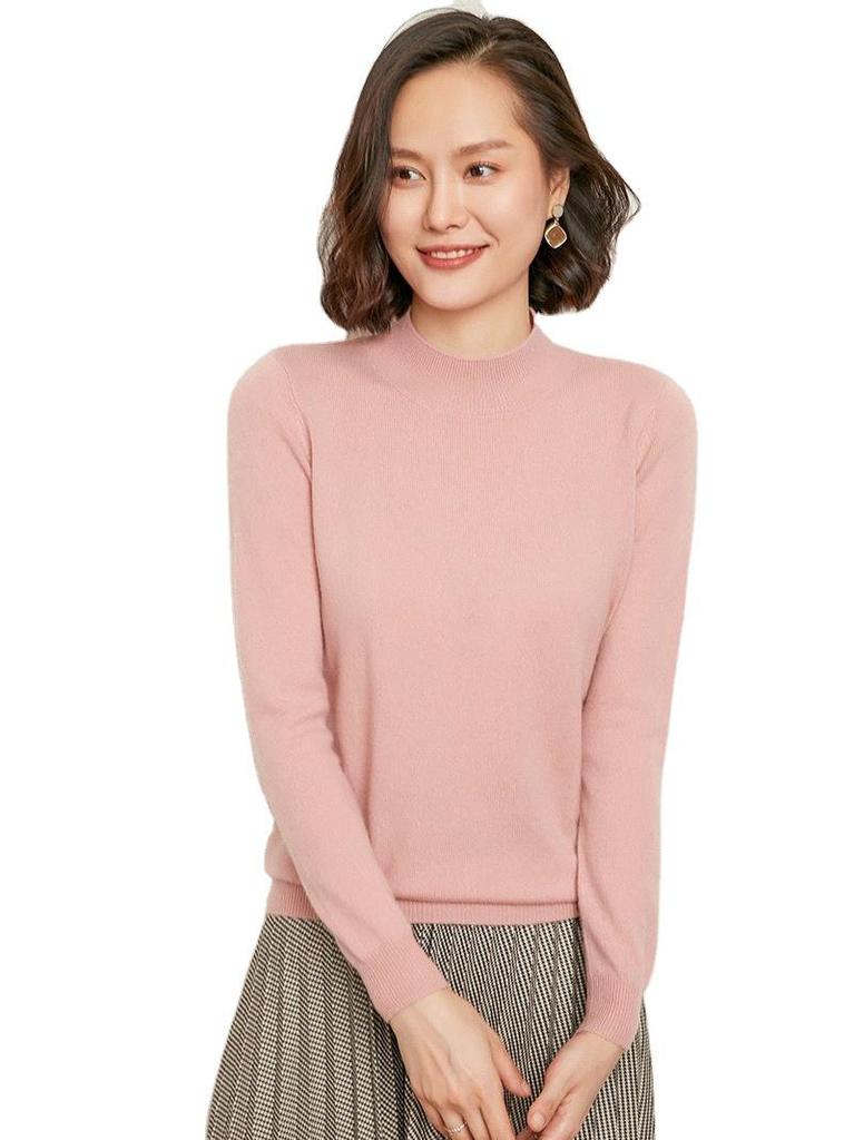 2023 Autumn-Winter Women's Slim-Fit Knit Sweater: Loose Outerwear, Half-High Neck, Thick Inner Layer.