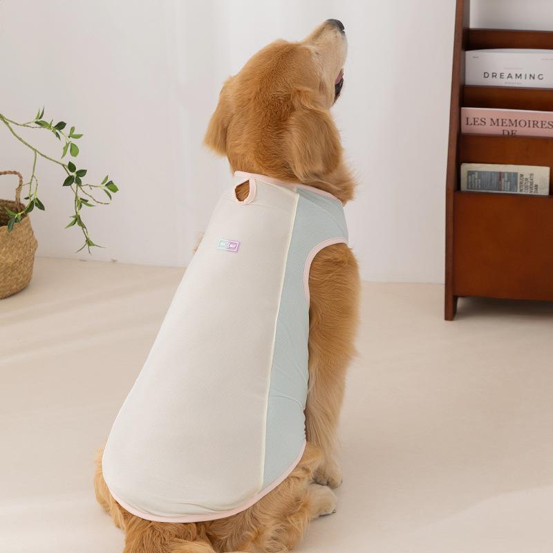 Big dog cool clothes spring and summer macarons small mesh breathable sun protection cool traction vest golden retriever pet clothes