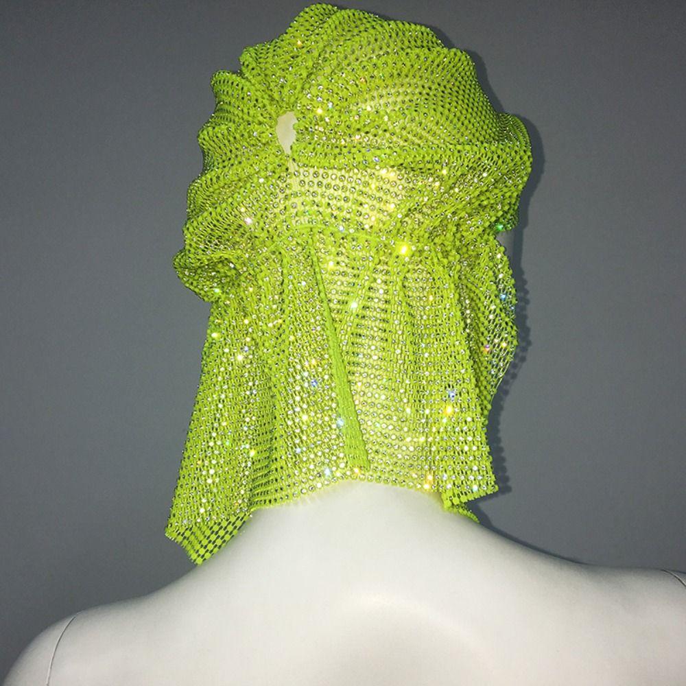 Vintage Aurora Borealis Hair Band Crystal Fishnet Headscarf Rhinestone Bandana  Streetwear