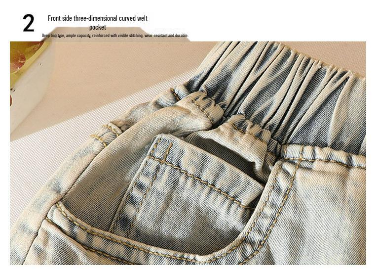 Girls' Lace Hem Denim Shorts - Soft, Elastic Waist, Breathable, Casual Summer Wear