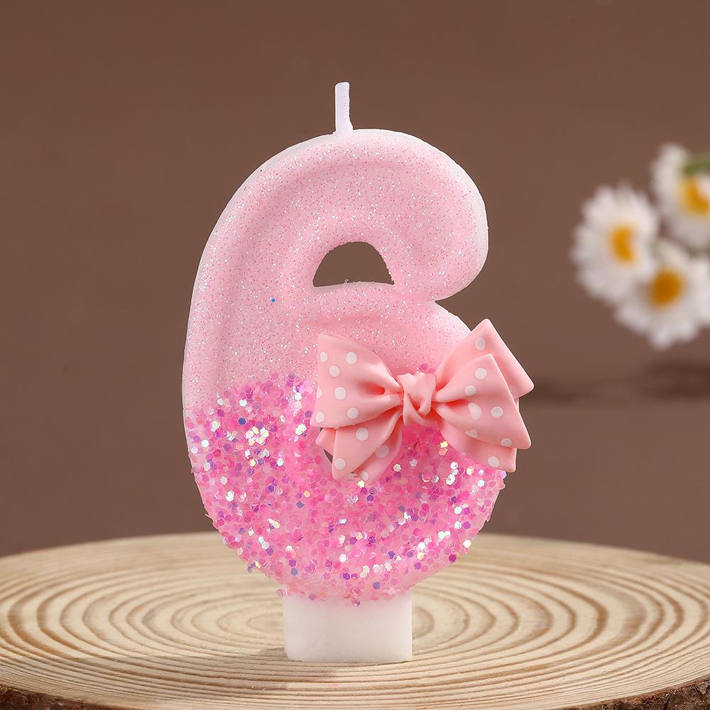 Pink Polka Dot Bow Number Candles for First Birthday Cake Decoration Polka Dot Bow