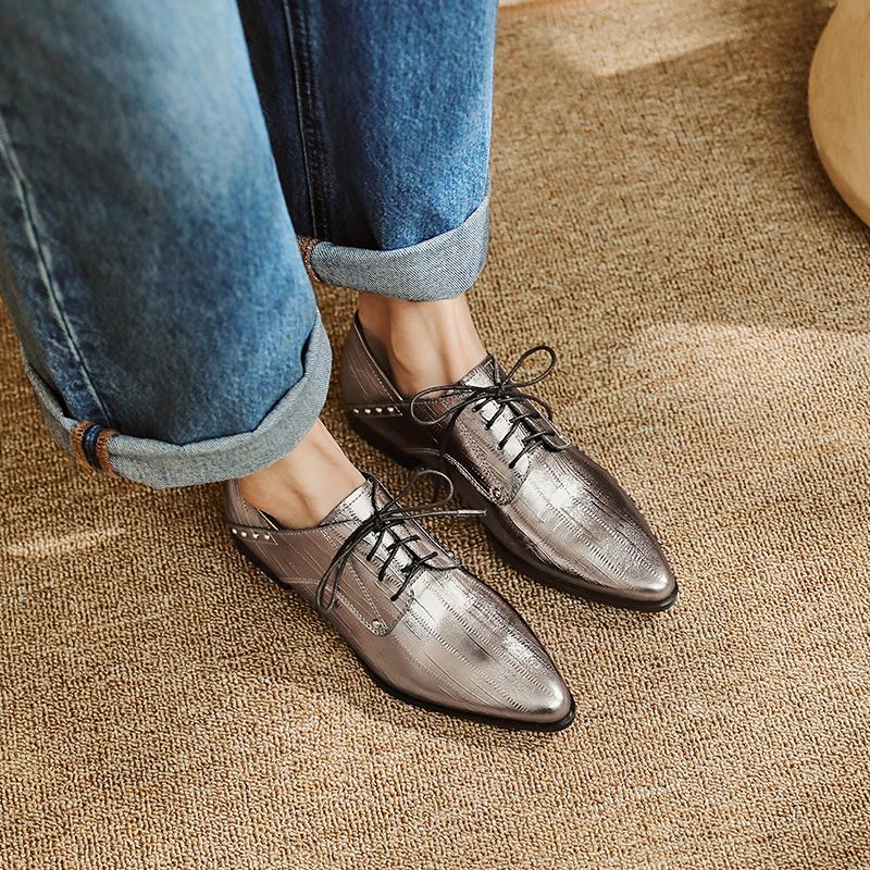Fashion Classic Women Pumps Spring Autumn Office Ladies Casual Low Heels Comfortable Genuine Leather Lace-Up High-heeled Shoes Woman