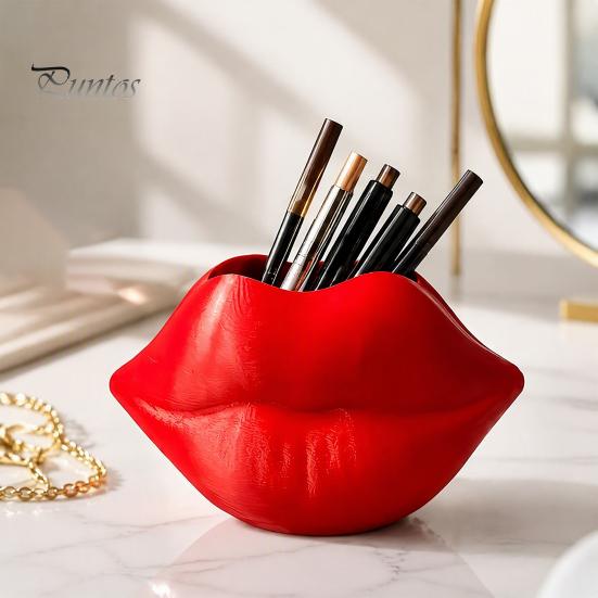 Creative Gift for Beauty Lovers Lip Shaped Storage Box, Decorative 3D Printed PLA Sculpture, Modern Home Office Ornaments Art Ornament Makeup Brushes