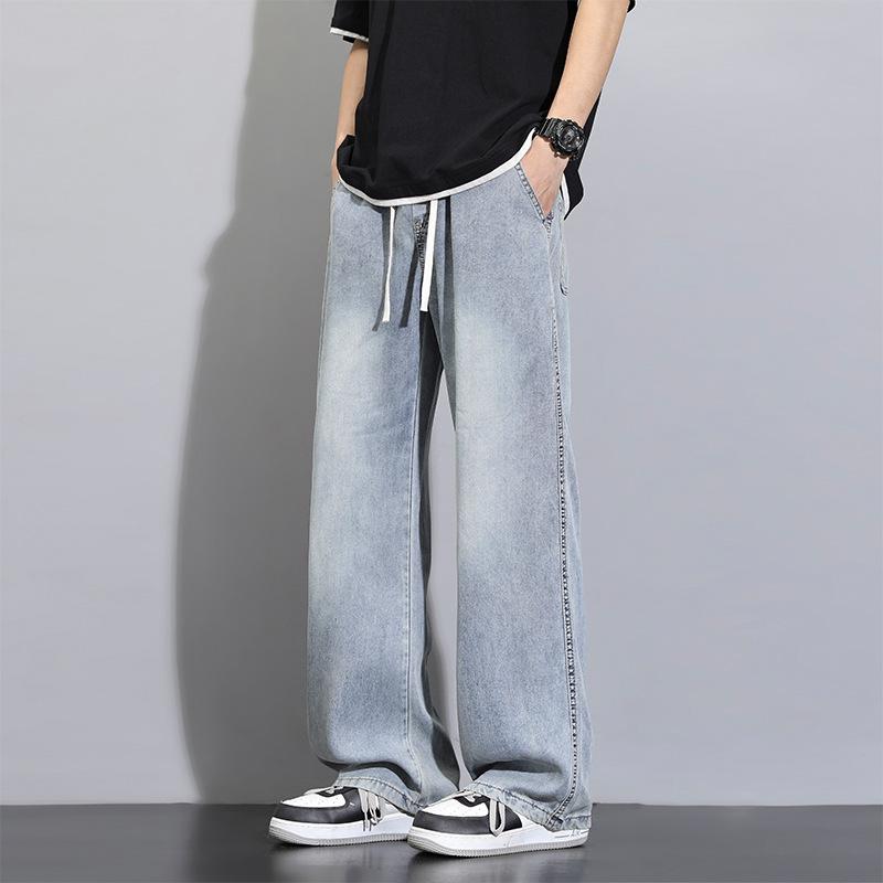 

New Style Jeans Men s Summer Thin Straight-tipped Ice Silk Cool Casual Pants Loose Drooping Pants 3XL