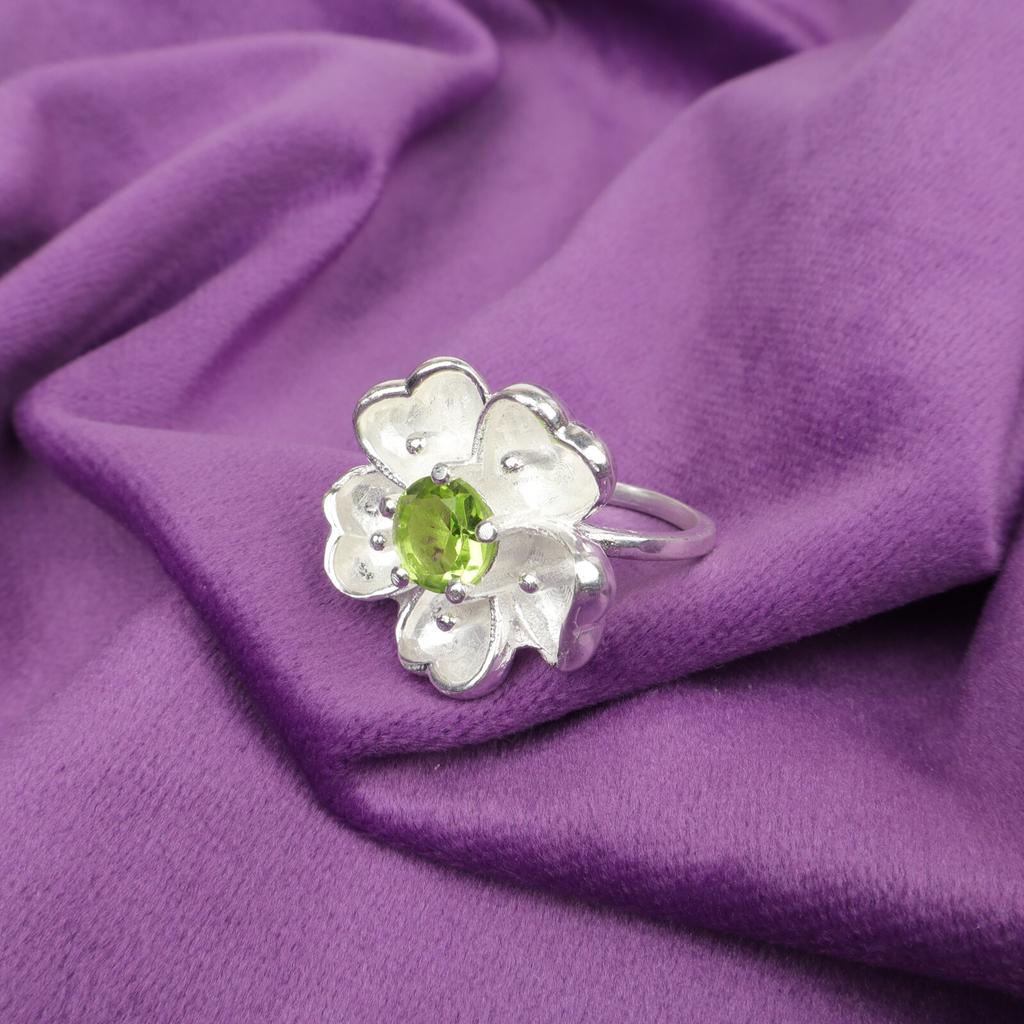 Partywear Natural Peridot Gemstone 925Sterling Silver Women Jewelry Vintage Ring CZR-1-7