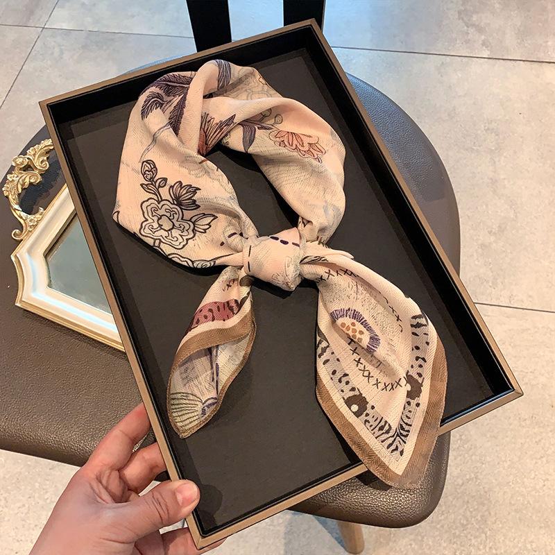 Double-sided Imitation Silk Wool Scarf Silk Scarf Women's New Neck Scarf Shirt Small Square Scarf Scarf Mother Gift