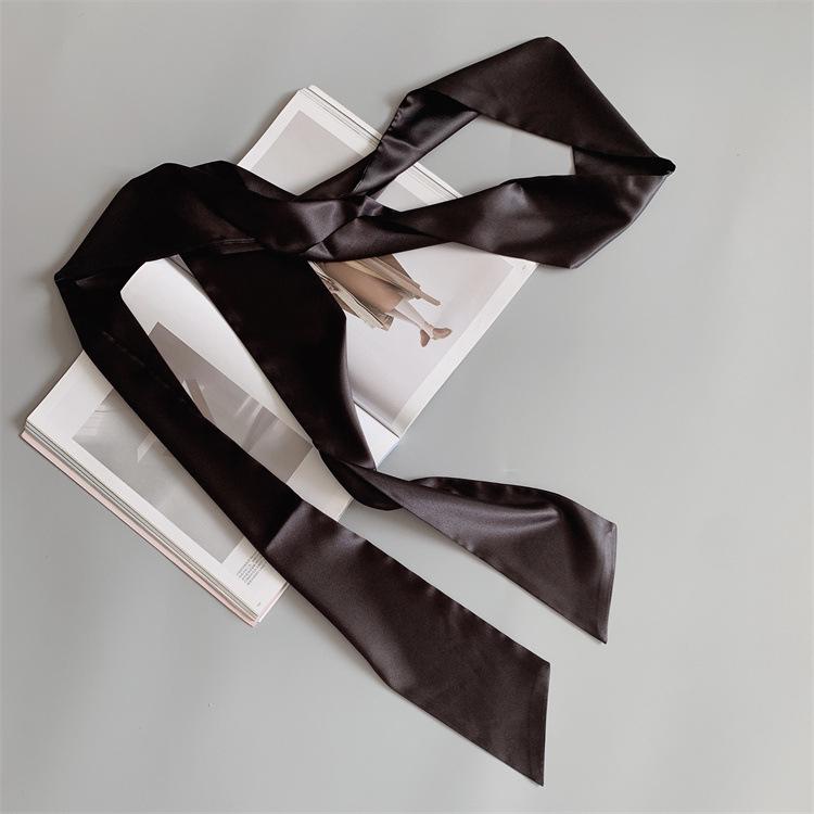 Navy Blue Solid Silk Ribbon Belt with Skirt Decoration