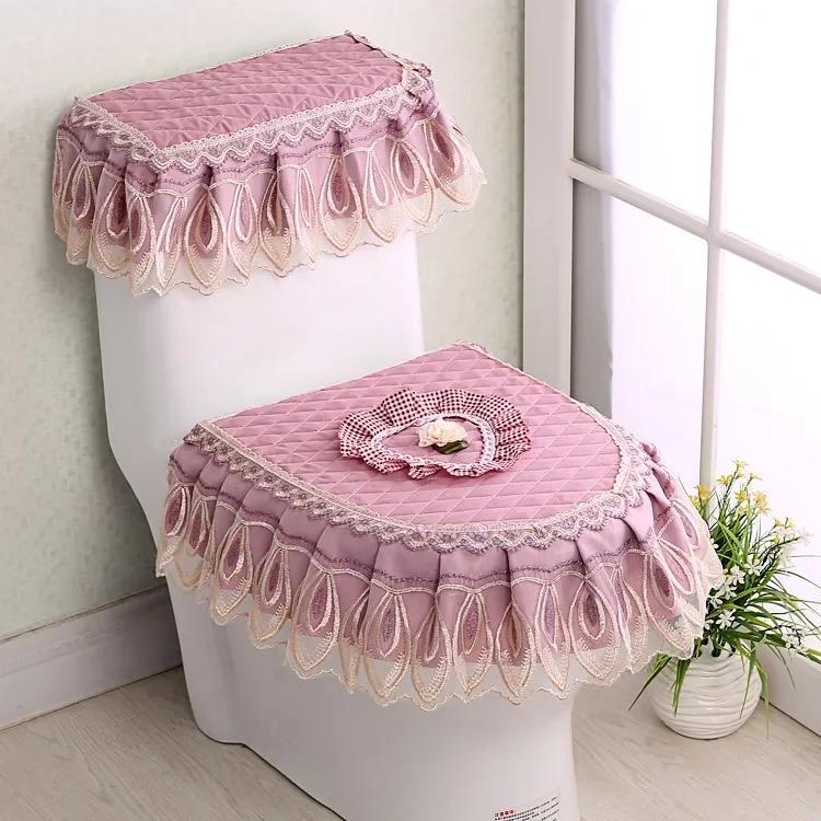 Household Bathroom Fashion Heart ShapeToilet Cover Dust Cover Fabric Three-piece Toilet Seat Dustproof Toilet Cover Accessories