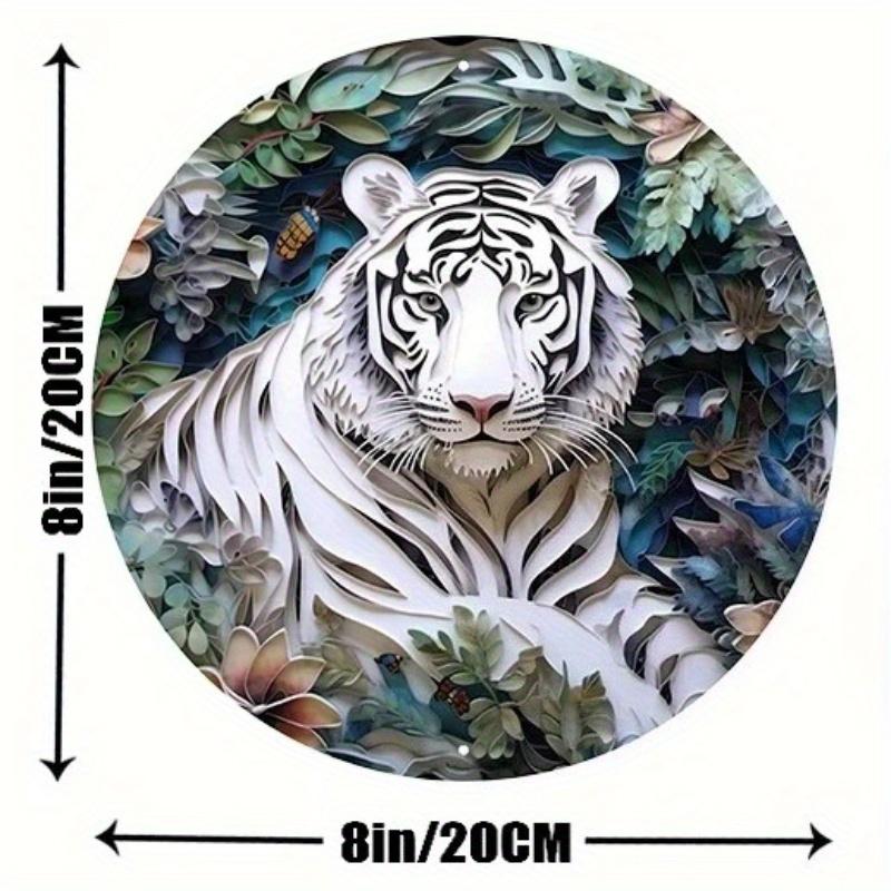 

2d Flat 20*20cm, Round Wooden Wall Sign, White Bengal Tiger, Welcome Bengal Tiger Sign, Cool Tiger Home Decor, Room Decoration Wall, Garage Decor 20*20cm