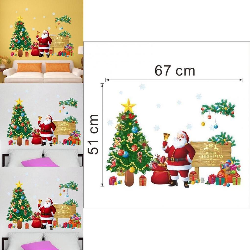 Christmas Wall Sticker Pvc Decorative Removable Santa Claus And Christmas Tree For Home Decor