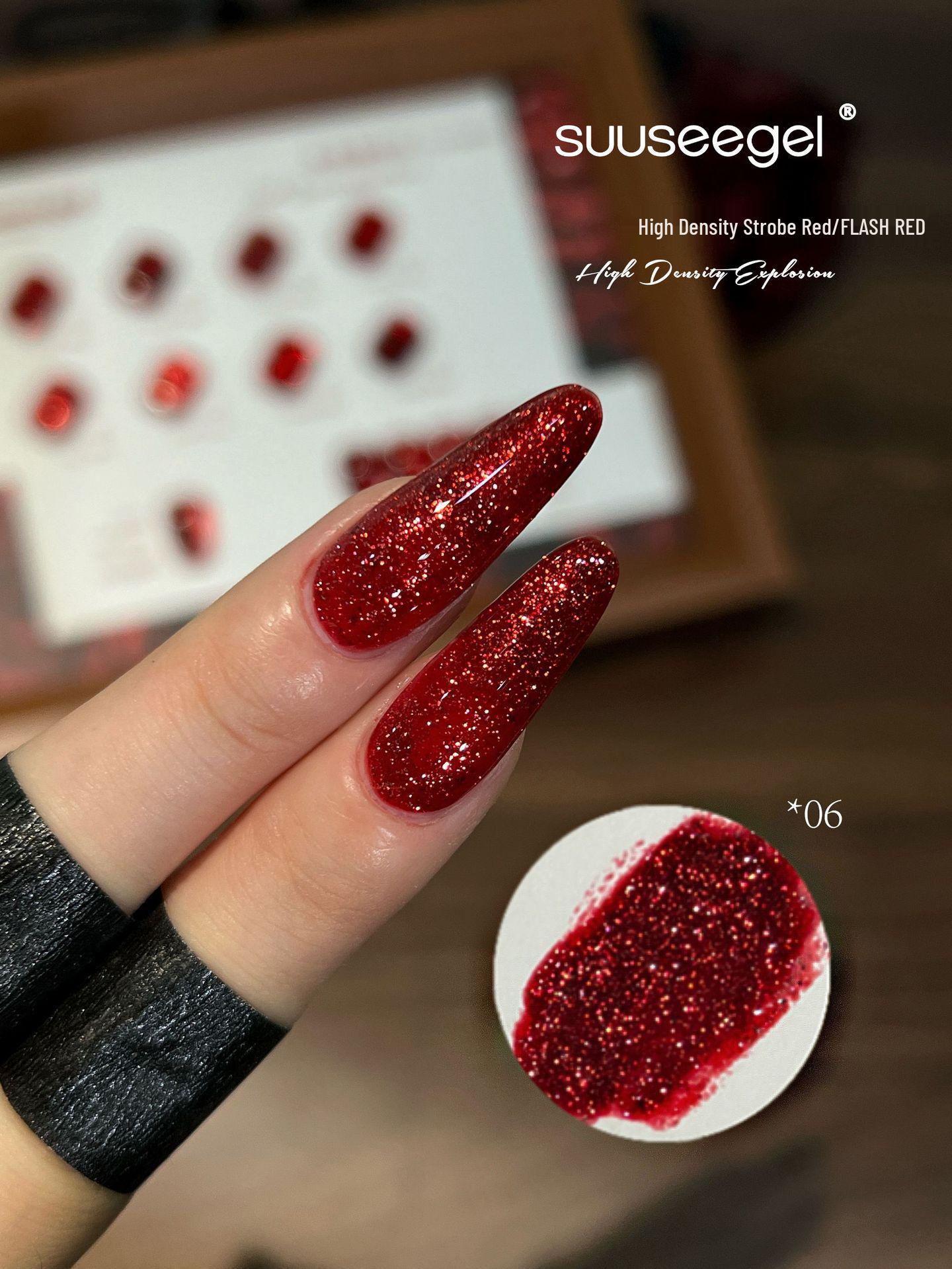 

9-Color Gel Polish Bundle: High-Density Flash Red, Porcelain White, Cat Eye, Glitter Gel for Nail Art