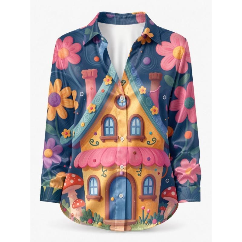 Champagner Wildblumen Satinbluse für Damen Langarm Hemd mit Knöpfen Boutique Shopping Garten Café Elegantes Lässiges Oberteil