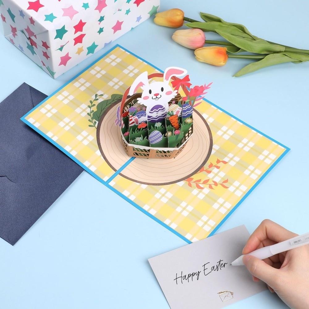 Med Kuvert 3D Pop-up Påskkort Vikbart Festkort Kanin Ägg Gåvor Kort Heminredning