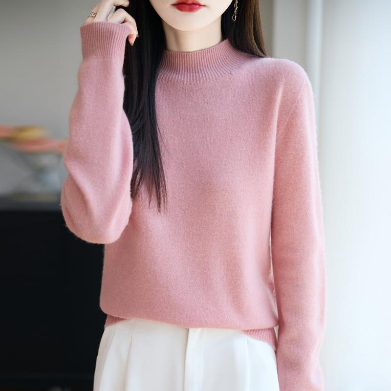 Half Turtleneck Knitted Sweater for Women In Autumn and Winter Loose Pullover Solid-color Casual Knitwear Sweater