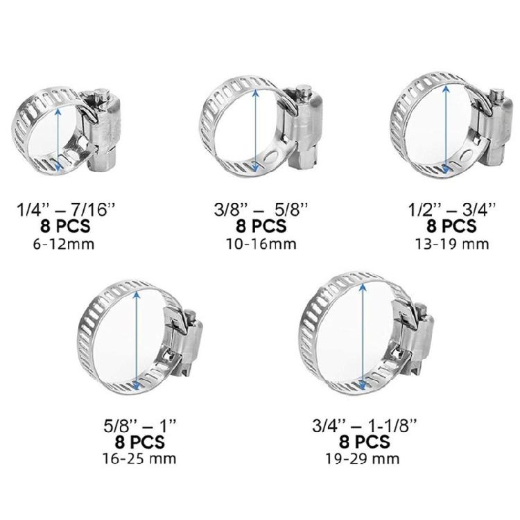 Rustproof Hose Clamps Assortment Multipurpose Application Rustless Steel Pipes Fastener Set for Industrial Plumbing