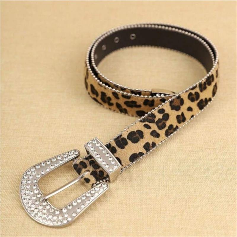 Unique Waist Belt Leopard Print Chain for Cowboy Cowgirl Stylish Rhinestones Buckle Retro Hot Buckle Waist Chain Belt