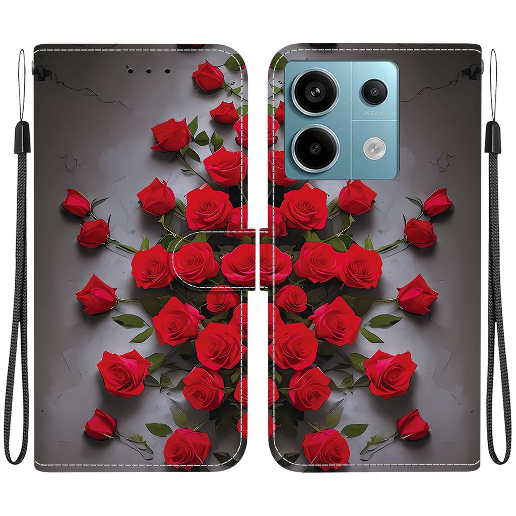 Handgefertigte PU-Leder-Klapphülle für Xiaomi Poco X6 / Redmi Note 13 Pro (5G) Rutschfeste Stoßfeste Hülle mit Handschlaufe & Herz/Rose Katze Designs