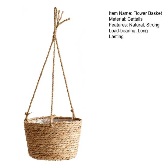 Flower Basket Strong Load-bearing Handmade Woven Indoor Outdoor Hanging Planter Flower Pot Holder Home Decor