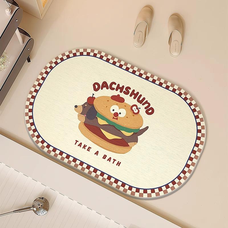 Cartoon hard diatom mud floor mat bathroom suction board non-slip quick-drying mat toilet door toilet floor mat foot mat