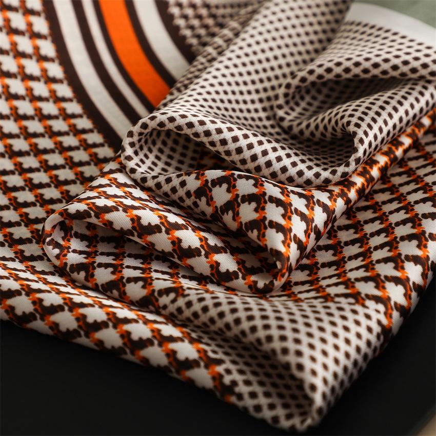 Silk scarf, scarf, European and American style color block, professional scarf, sunscreen shawl simulation silk 71cm splicing versatile square scarf s