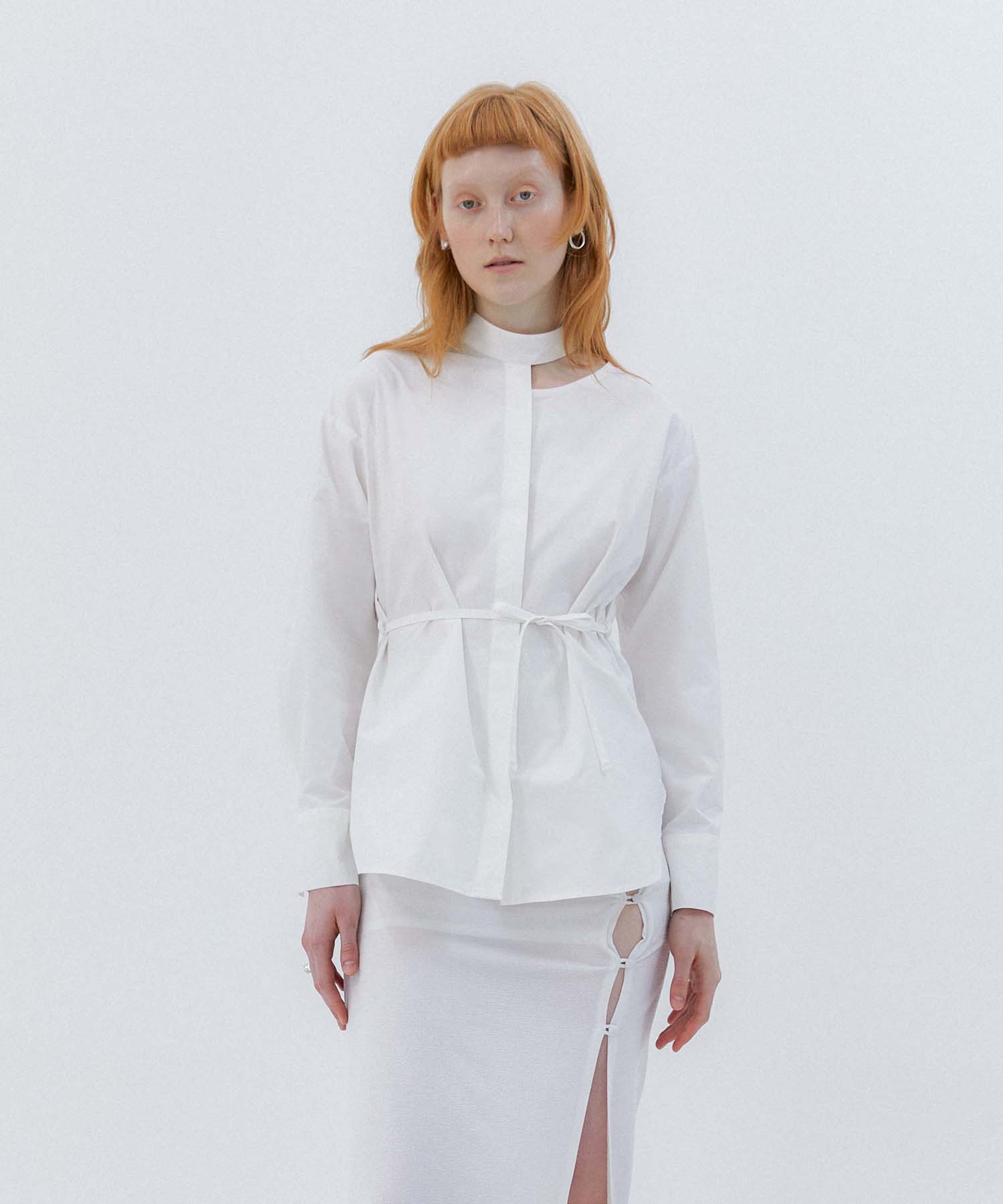Modern Able Neck-Detailed Asymmetrical Shirt - White Free