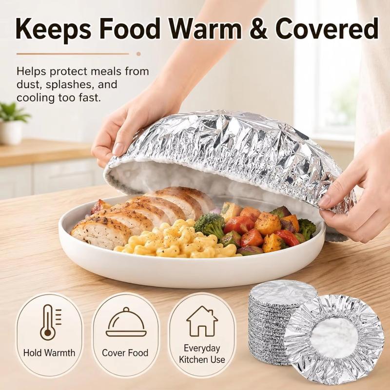 50Pcs Aluminum Foil Film Food Cover Elastic Disposable Food Grade Covers Fresh-Keep Lid Fruit Vegetable Storage Saran Wrap