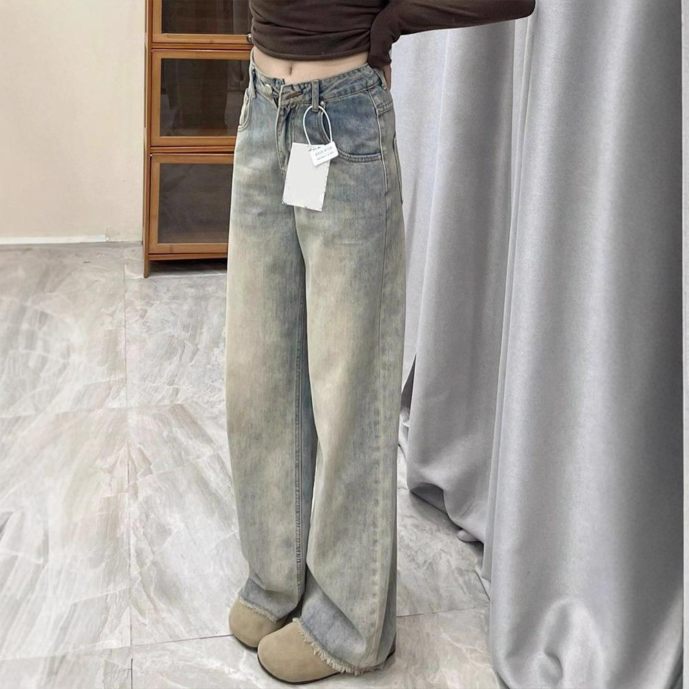 Jeans Confortáveis Mulheres Anos Cintura Alta Design Vintage Senso da Juta Soltos Skinny Retos Calças Jeans de Perna Larga para Mulheres Calças Jeans Longas