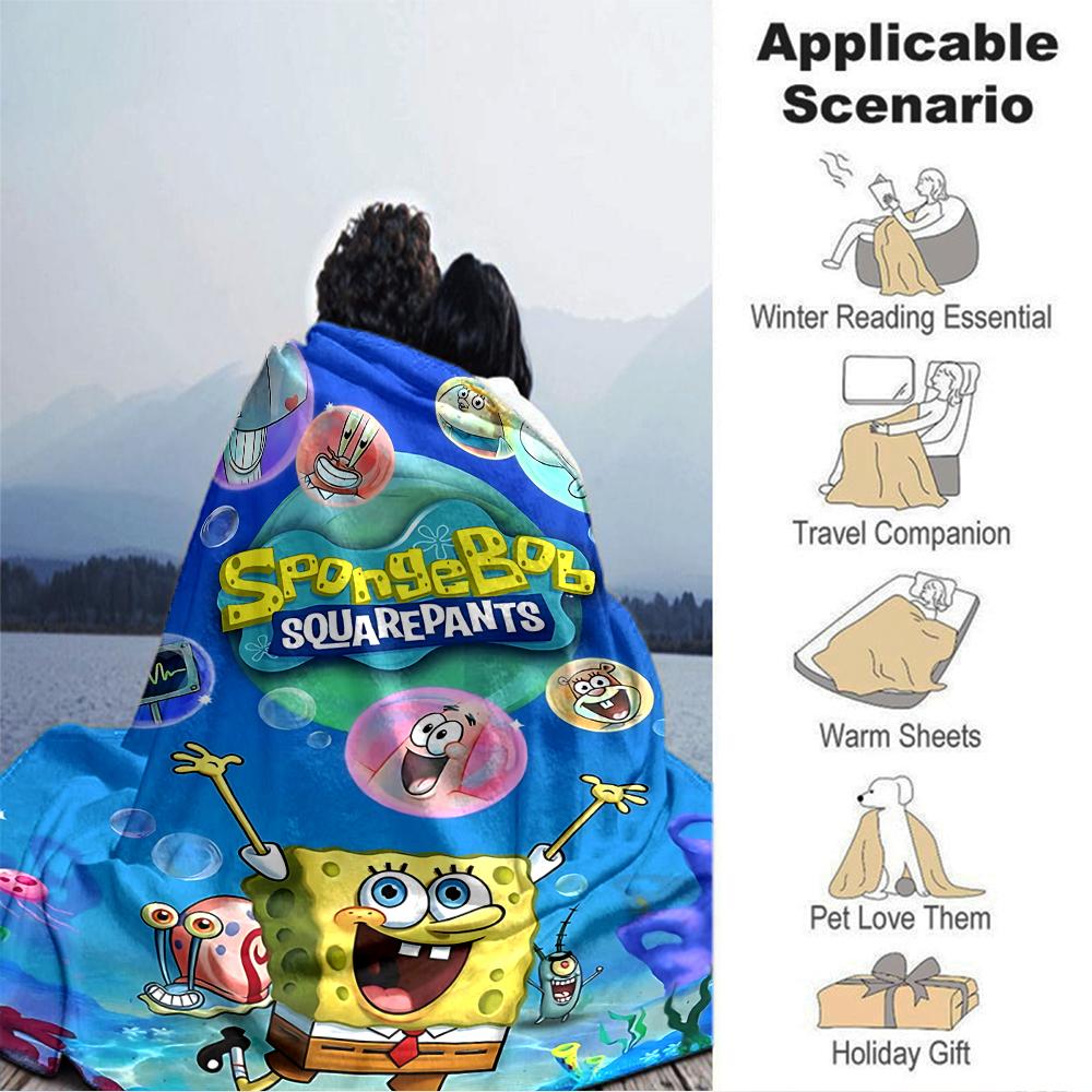 1Pc Spongebob'S Underwater Adventure Blanket Soft Throw Blanket For Home Bedroom Bed Sofa Travel Office Solid Christmas Blanket