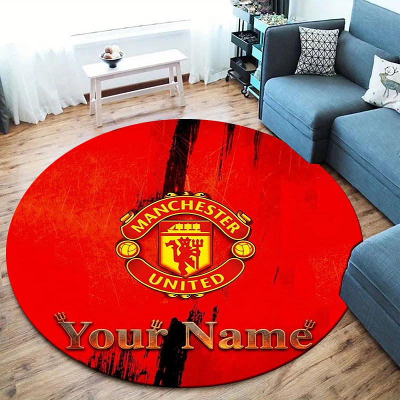 Manchester United F Custom Name Round Area Rug,Carpet Rug for Living Room Bedroom Sofa Playroom Decor,Non-slip Floor Mat