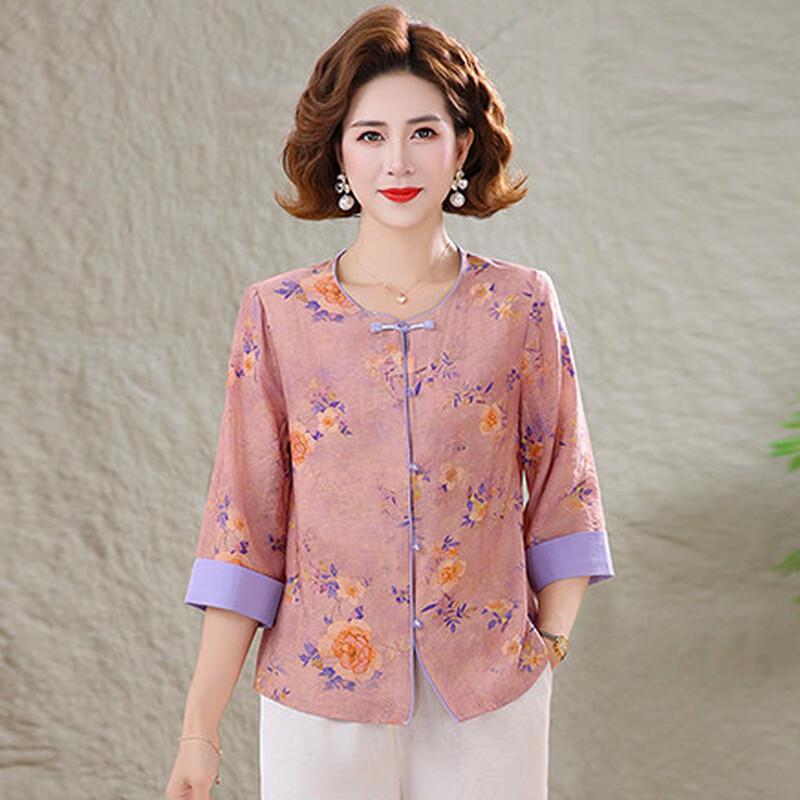 Chinese Style Floral Summer Top for Middle-Aged Women