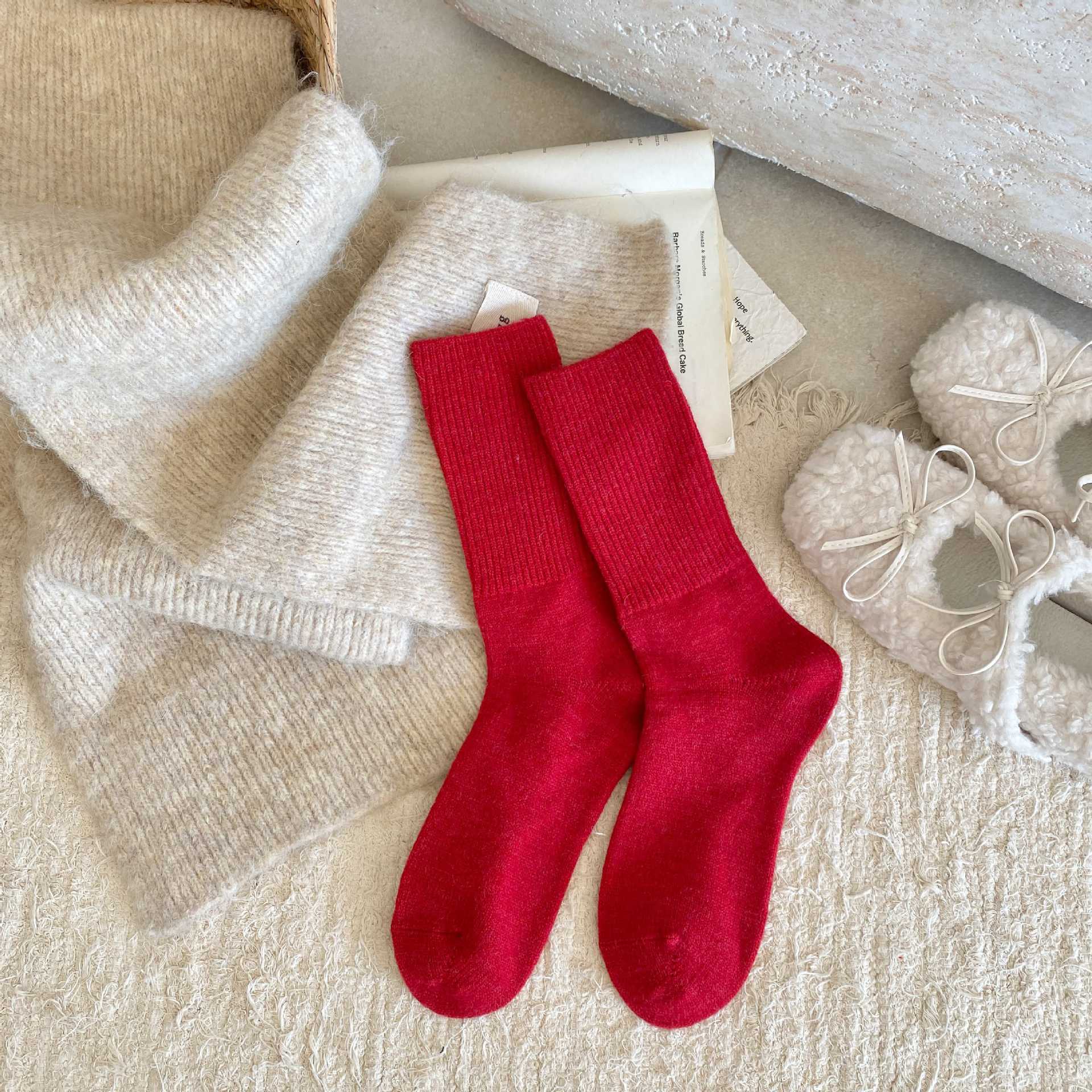 

Coffee Color Cashmere Socks Winter Thickened Fine Needle Wool Solid Color Brown Stacked Socks Stockings one size fits all