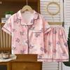 Kids Summer Cartoon Print Short Sleeve Pajama Set Thin Collar Home Wear For Boys And Girls Air Conditioned Room Sleepwear