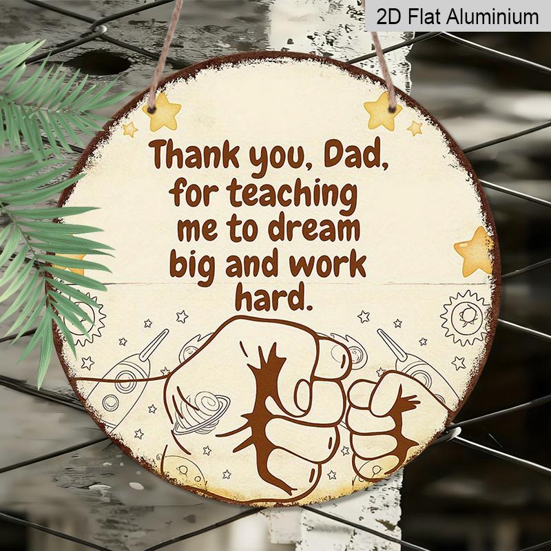 2D Flat, 1pc 7.87Inch Round Aluminum Sign, "Thank You, Dad" Vintage Aluminum Plaque, a Gratitude Decorative Sign for Father, Suitable for Decorating